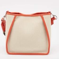 Pre Owned Stella McCartney Beige/Orange Canvas and Faux Leather Logo Crossbody Bag