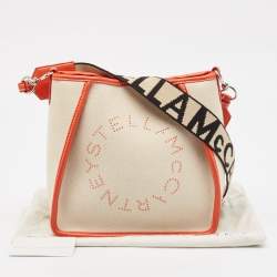 Pre Owned Stella McCartney Beige/Orange Canvas and Faux Leather Logo Crossbody Bag