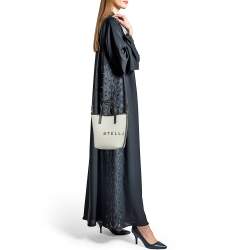 Pre Owned Stella McCartney Cream/Black Canvas and Leather Small Logo Tote