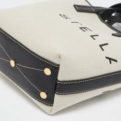 Pre Owned Stella McCartney Cream/Black Canvas and Leather Small Logo Tote