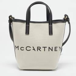 Pre Owned Stella McCartney Cream/Black Canvas and Leather Small Logo Tote