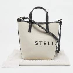 Pre Owned Stella McCartney Cream/Black Canvas and Leather Small Logo Tote