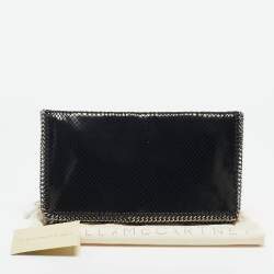 مملوكة مسبقًا Stella McCartney Black Python Effect Faux Suede Falabella Fold Over Clutch