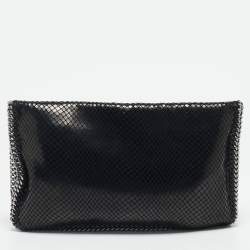 مملوكة مسبقًا Stella McCartney Black Python Effect Faux Suede Falabella Fold Over Clutch