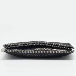 مملوكة مسبقًا Stella McCartney Black Python Effect Faux Suede Falabella Fold Over Clutch