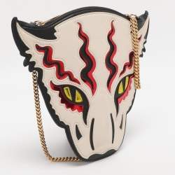 Pre Owned Stella McCartney White/Black Leather Wild Cats Chain Crossbody Bag