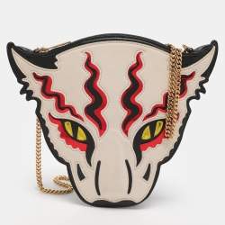 Pre Owned Stella McCartney White/Black Leather Wild Cats Chain Crossbody Bag