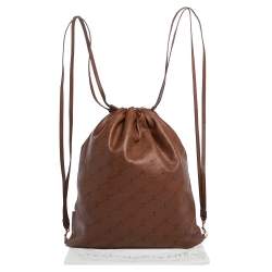 Pre Owned Stella McCartney Camel Logo Perforated Faux Leather Drawstring Backpack