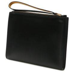 مملوكة مسبقًا Stella McCartney Black Leather Flap Zip Logo Clutch