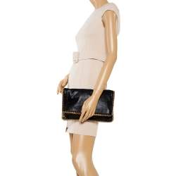 Pre Owned Stella McCartney Black Faux Leather Falabella Fold Over Clutch