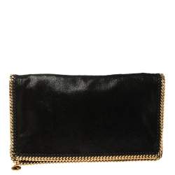 Pre Owned Stella McCartney Black Faux Leather Falabella Fold Over Clutch