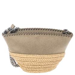 Pre Owned Stella McCartney Beige Faux Suede and Raffia Mini Falabella Shoulder Bag
