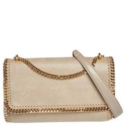 Pre Owned Stella McCartney Beige Faux Suede Falabella Flap Shoulder Bag