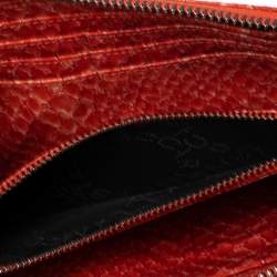 Pre Owned Stella McCartney Orange Faux Python Leather Zip Wallet
