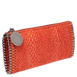 Pre Owned Stella McCartney Orange Faux Python Leather Zip Wallet