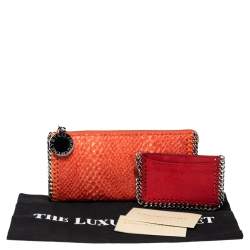 Pre Owned Stella McCartney Orange Faux Python Leather Zip Wallet