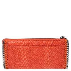 Pre Owned Stella McCartney Orange Faux Python Leather Zip Wallet