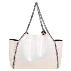 Pre Owned Stella McCartney White Iridescent Faux-Leather Reversible Tote 