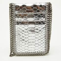 Pre Owned Stella McCartney Silver Python Embossed Leather Falabella Phone Crossbody Bag