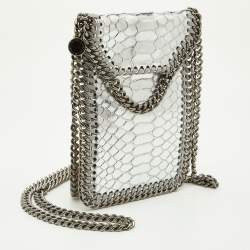 Pre Owned Stella McCartney Silver Python Embossed Leather Falabella Phone Crossbody Bag