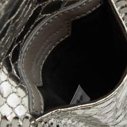 Pre Owned Stella McCartney Silver Python Embossed Leather Falabella Phone Crossbody Bag