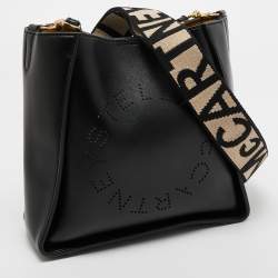 Pre Owned Stella McCartney Black Faux Leather Perforated Logo Shoulder Bag