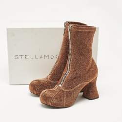 Stella McCartney Gold Lurex Fabric Groove Ankle Length Boots Size 39