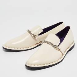 Stella McCartney Cream Faux Patent Leather Chain Loafers  Size 40