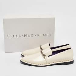 Stella McCartney Cream Faux Patent Leather Chain Loafers  Size 40