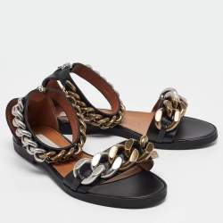 Pre Owned Stella McCartney Black Leather Ankle Strap Flat Sandals Size 36