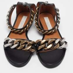 Pre Owned Stella McCartney Black Leather Ankle Strap Flat Sandals Size 36