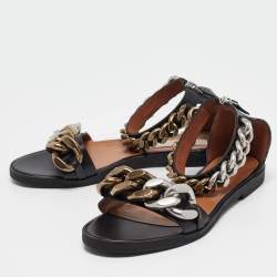 Pre Owned Stella McCartney Black Leather Ankle Strap Flat Sandals Size 36