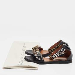 Pre Owned Stella McCartney Black Leather Ankle Strap Flat Sandals Size 36