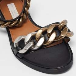 Pre Owned Stella McCartney Black Leather Ankle Strap Flat Sandals Size 36