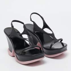 Stella McCartney Black Faux Leather Shroom Slingback Sandals 37.5