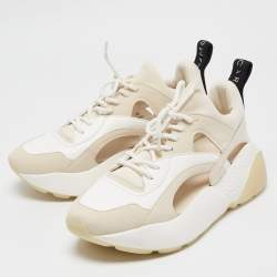 Pre Owned Stella McCartney White/Cream Faux Leather and Faux Suede Eclypse Sneakers Size 38