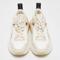 Pre Owned Stella McCartney White/Cream Faux Leather and Faux Suede Eclypse Sneakers Size 38