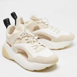 Pre Owned Stella McCartney White/Cream Faux Leather and Faux Suede Eclypse Sneakers Size 38