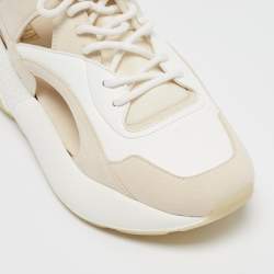 Pre Owned Stella McCartney White/Cream Faux Leather and Faux Suede Eclypse Sneakers Size 38
