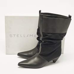 Stella McCartney Black Canvas and Faux Leather Pointed Toe Ankle Length Boots Size 36