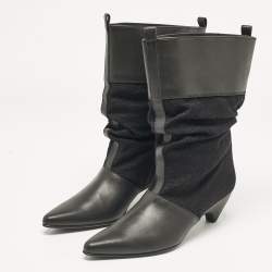 Stella McCartney Black Canvas and Faux Leather Pointed Toe Ankle Length Boots Size 36