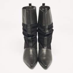 Stella McCartney Black Canvas and Faux Leather Pointed Toe Ankle Length Boots Size 36