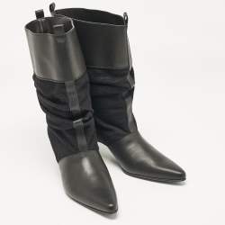 Stella McCartney Black Canvas and Faux Leather Pointed Toe Ankle Length Boots Size 36