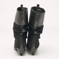 Stella McCartney Black Canvas and Faux Leather Pointed Toe Ankle Length Boots Size 36