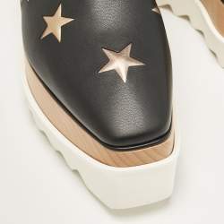 Pre Owned Stella McCartney Black Faux Leather Elyse Star Wedge Sneakers Size 37.5