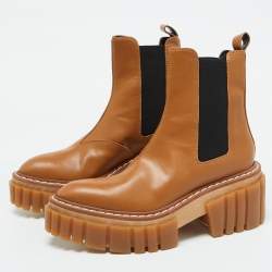 Stella McCartney Tan Faux Leather Emilie Platform Chelsea Boots Size 40