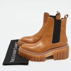 Stella McCartney Tan Faux Leather Emilie Platform Chelsea Boots Size 40
