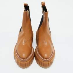 Stella McCartney Tan Faux Leather Emilie Platform Chelsea Boots Size 40