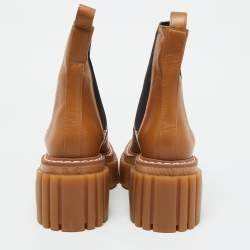 Stella McCartney Tan Faux Leather Emilie Platform Chelsea Boots Size 40