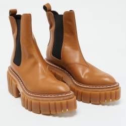Stella McCartney Tan Faux Leather Emilie Platform Chelsea Boots Size 40